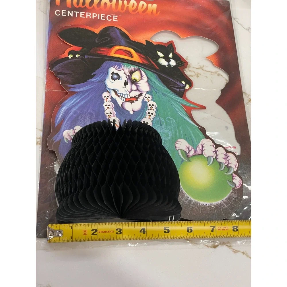 Vintage 80s Halloween Witch Cauldron Cat Skull Scary Honeycomb Centerpiece Decor